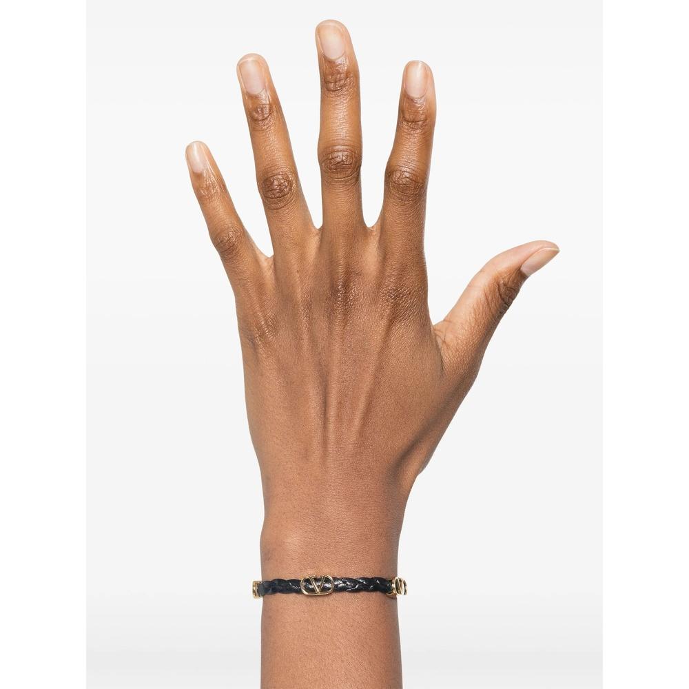 VALENTINO V-Logo Leather Bracelet Black