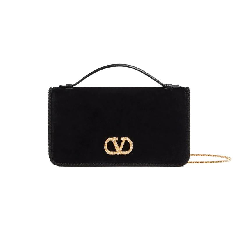 VALENTINO Logo Chain Wallet Bag Black Crossbody