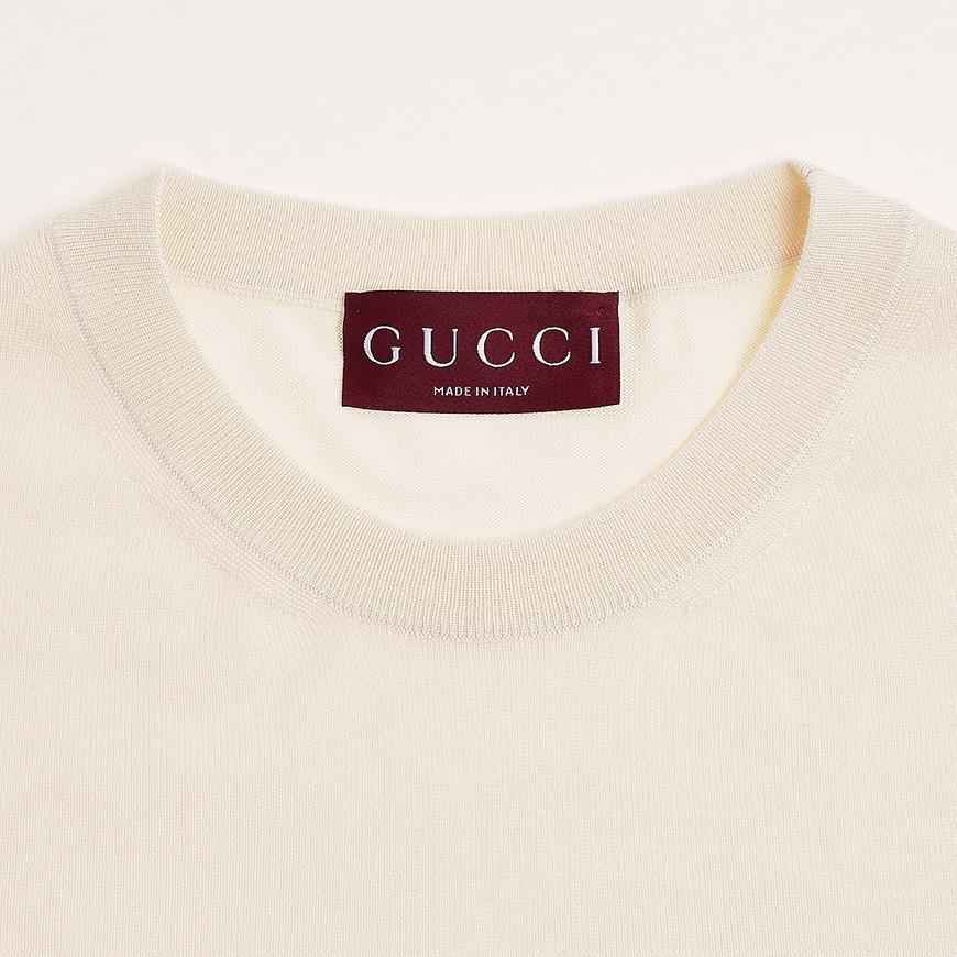 GUCCI Extra Fine Wool Round Neck Knit Sweater for Women White