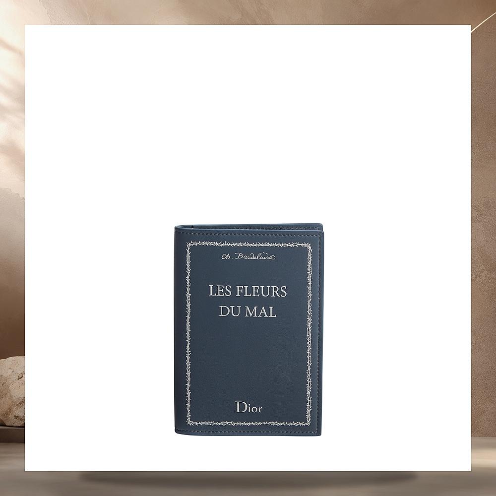 DIOR Blue/White Embossed Calfskin Passport Cover Wallet