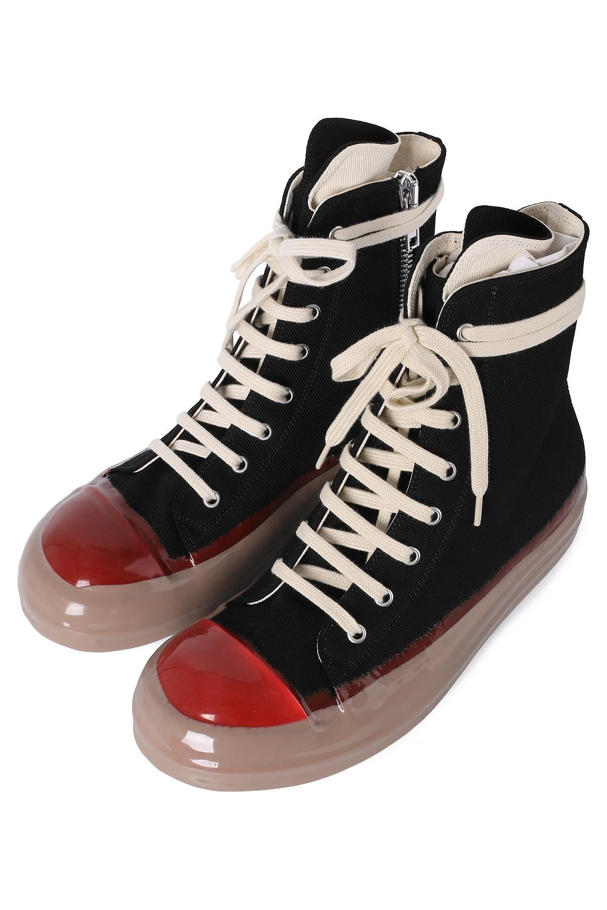 Rick Owens DRKSHDW Silicone Sole Black Red Dark Beige High-Top Sneakers