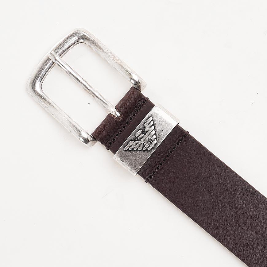 Emporio Armani Men’s Leather Belt with Logo Buckle Black