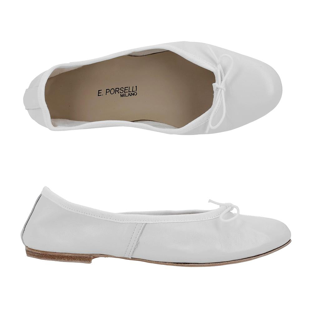 E.PORSELLI White Leather Ballet Flat Shoes Women