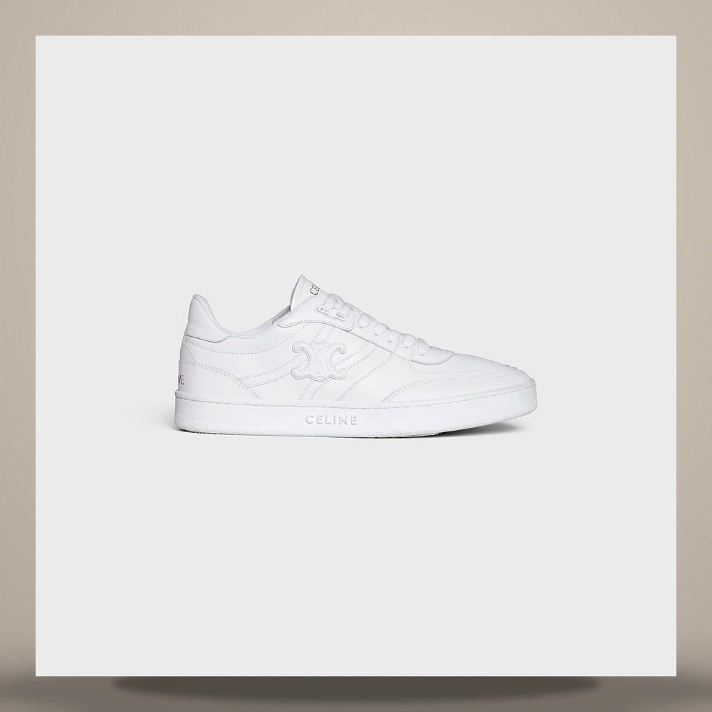 CELINE Optic White Calfskin Trainer CT11 Low Lace-Up Sneakers