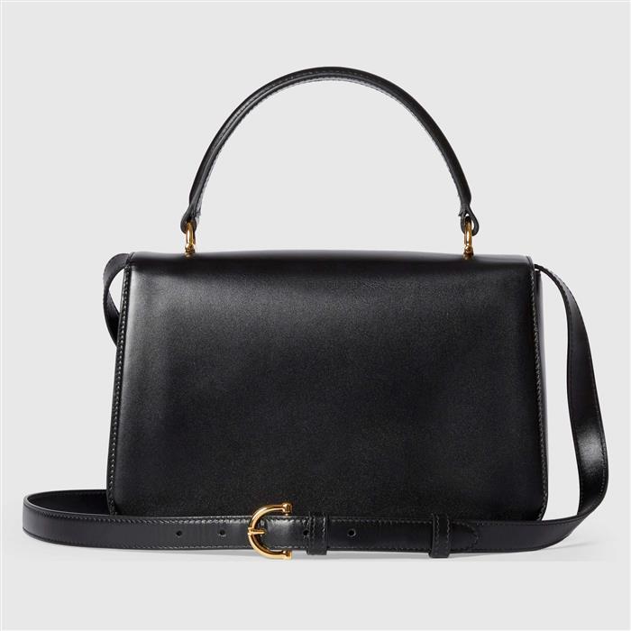 GUCCI Siena Medium Top Handle Shoulder Bag Black Leather