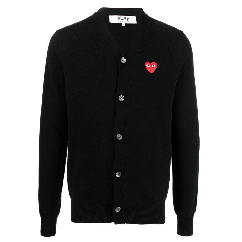 Comme des Garcons Classic Men's Red Heart Black Cardigan P1N0081
