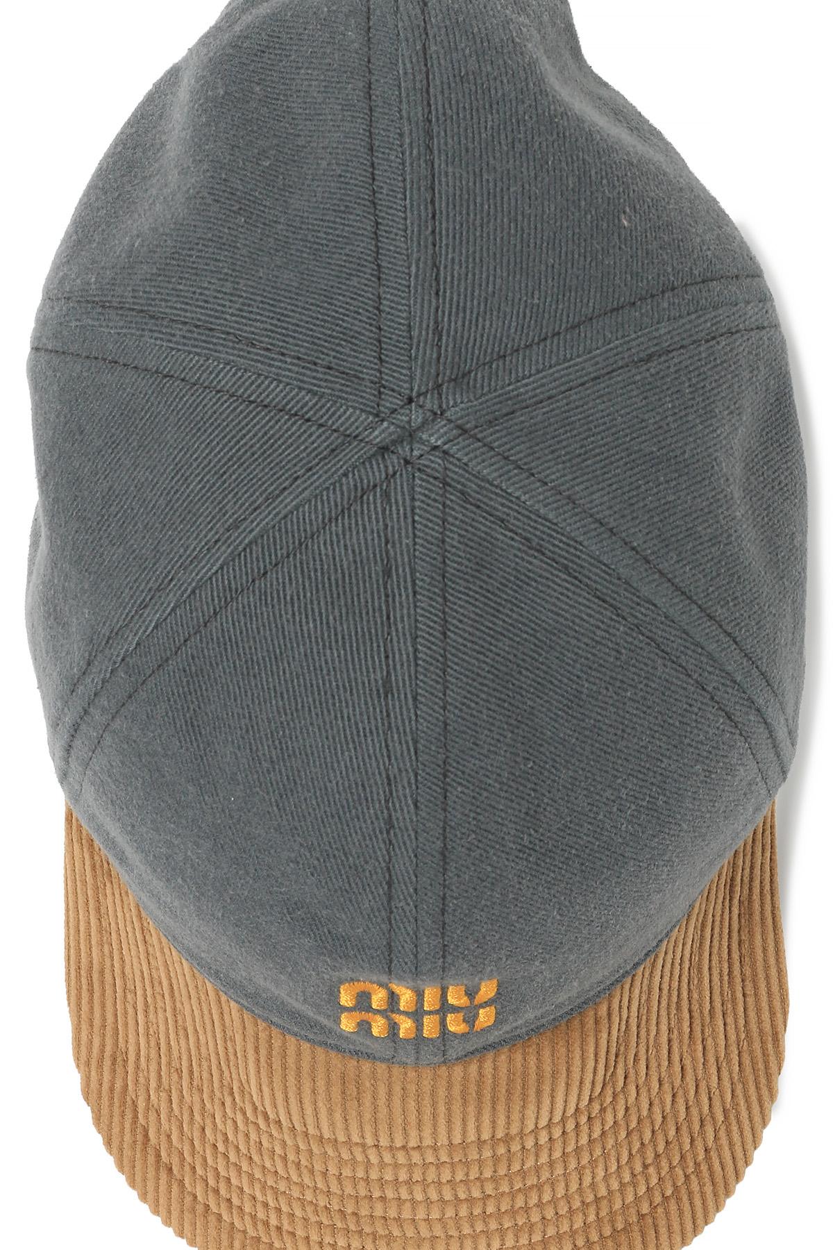 Miu Miu Gray Denim Corduroy Baseball Cap 5HC369 2CWD F0031