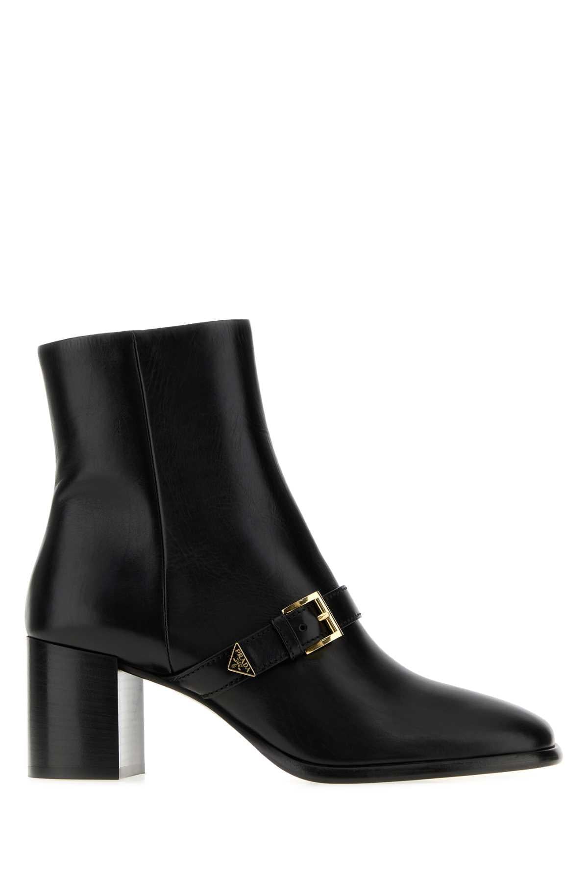PRADA Black Leather Ankle Boots
