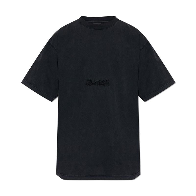 BALENCIAGA Logo Embroidered Short Sleeve T-Shirt Black Men