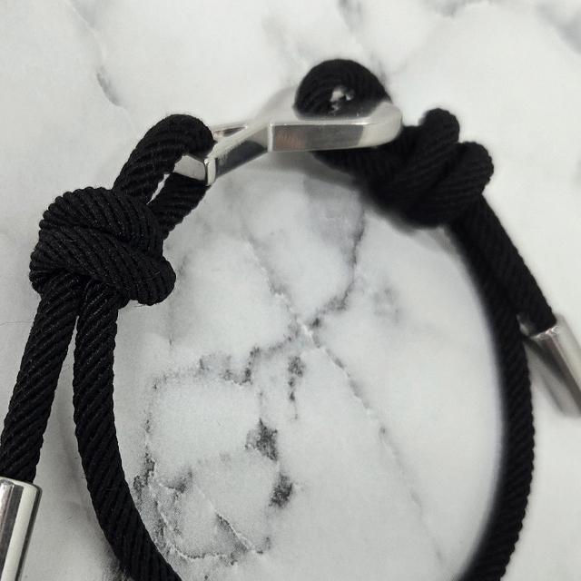 AMI Silver Heart Logo Link Black Cord Knot Bracelet UJW456 HW0021 9002