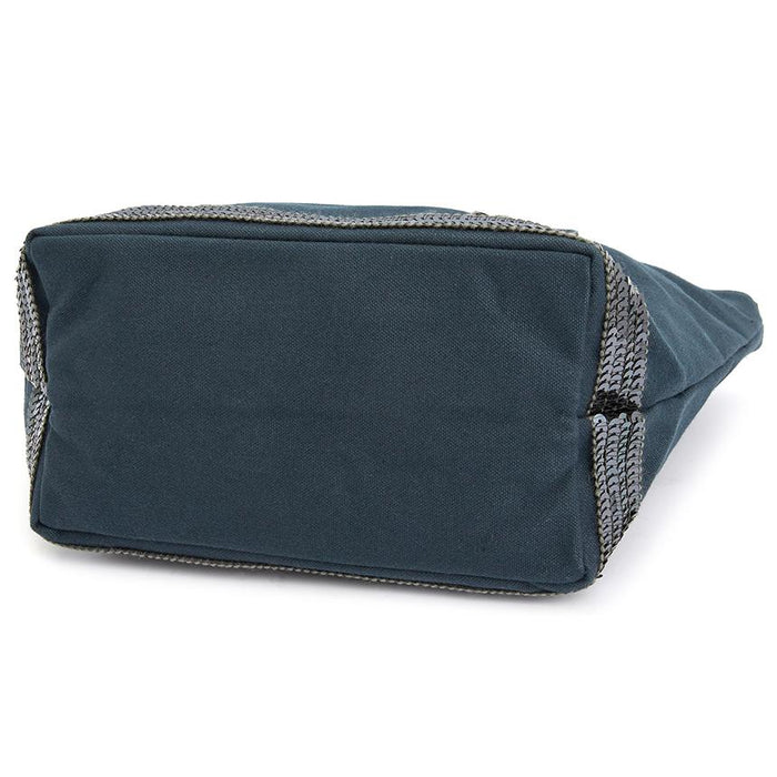 Vanessa Bruno Cabas S Women’s Tote Bag Navy Canvas Leather Trim