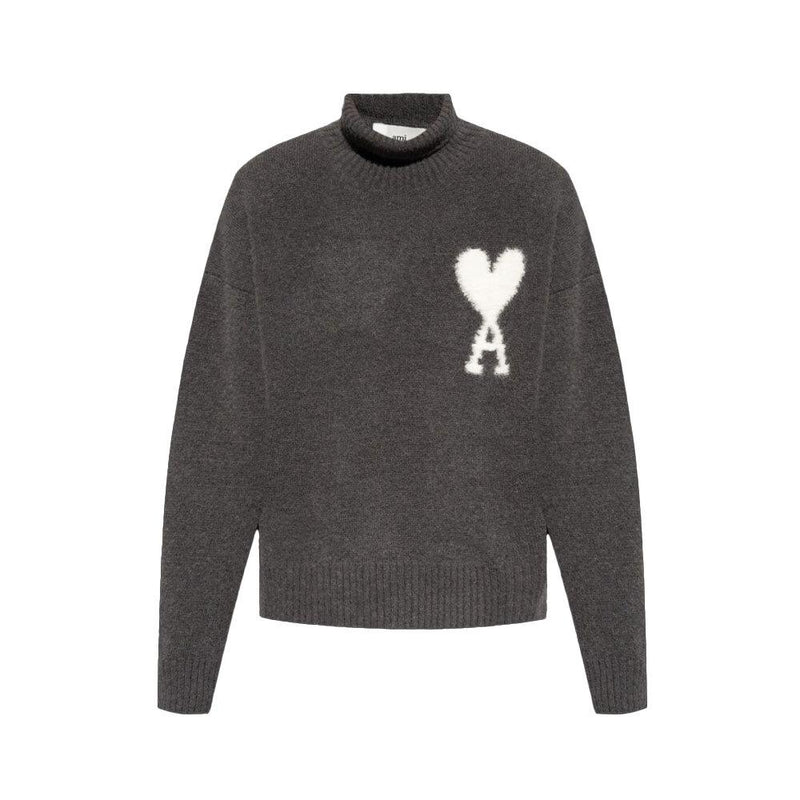 AMI Unisex Turtleneck Knit Sweater Gray