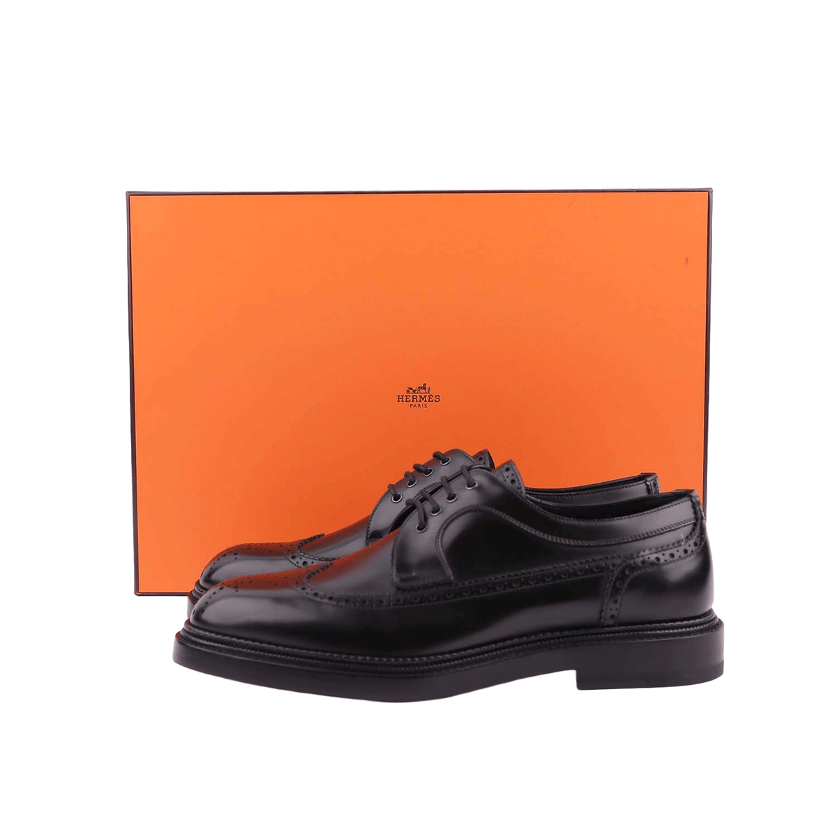 HERMES Men’s Lawson Derby Loafers Black Leather Shoes