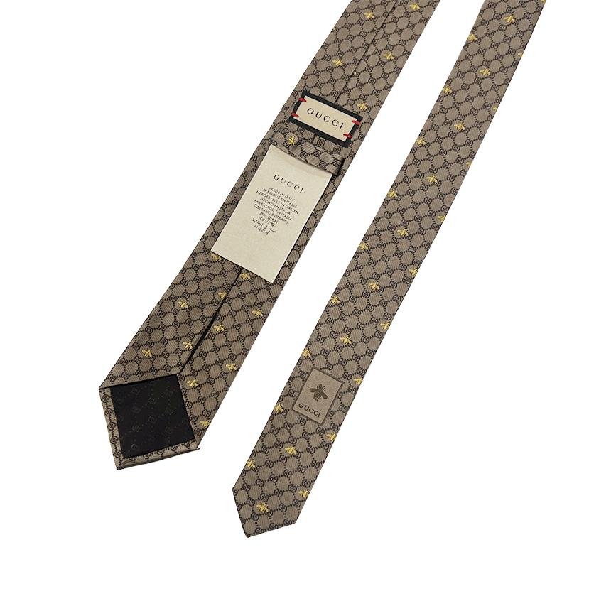 GUCCI GG Bee Pattern Beige Silk Tie