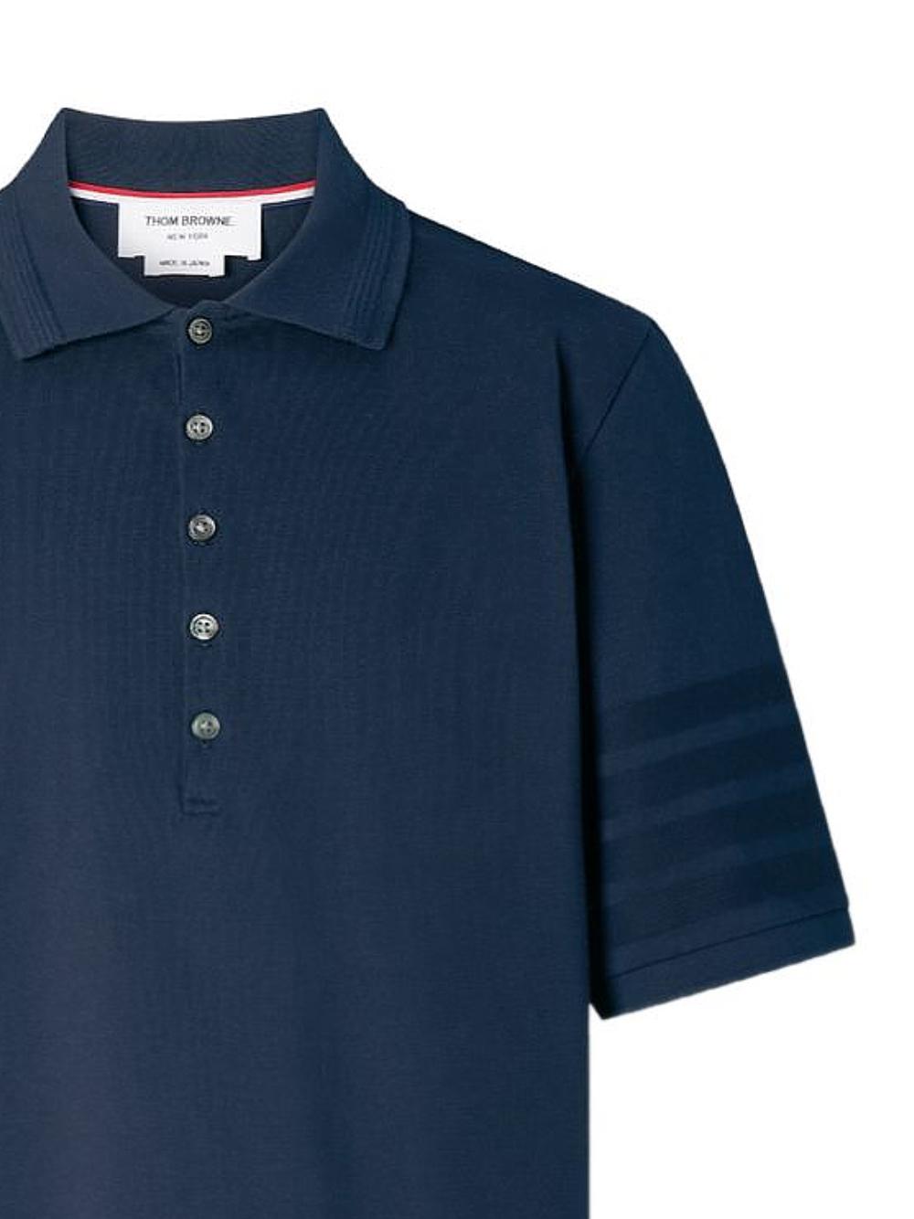 THOM BROWNE Navy Cotton Short Sleeve Polo Shirt