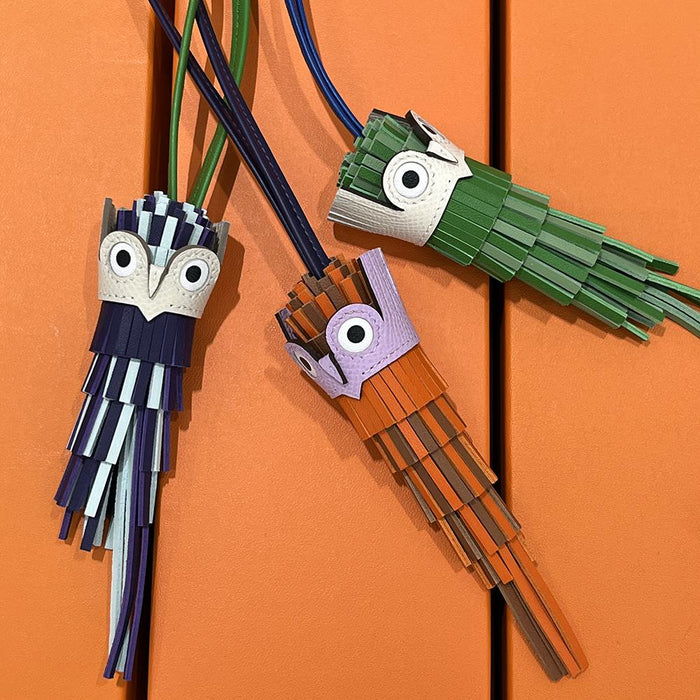 HERMES Green Ivory Owl Chouette Charm Keyring Unisex Accessory