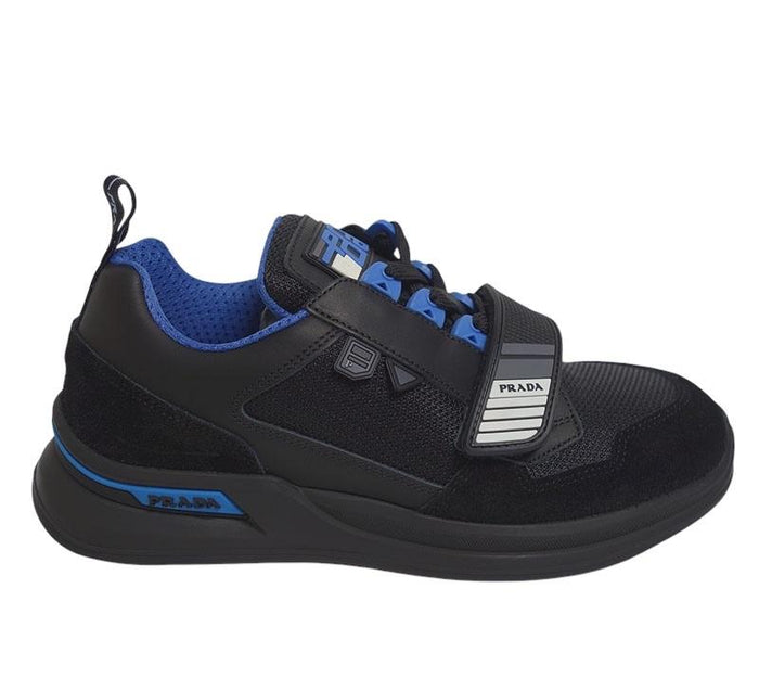 PRADA Men's Black Blue Velcro Low-Top Sneakers 2EG266