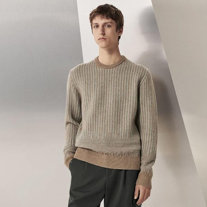 HERMES Sky Blue Brown Crewneck Knit Sweater Unisex