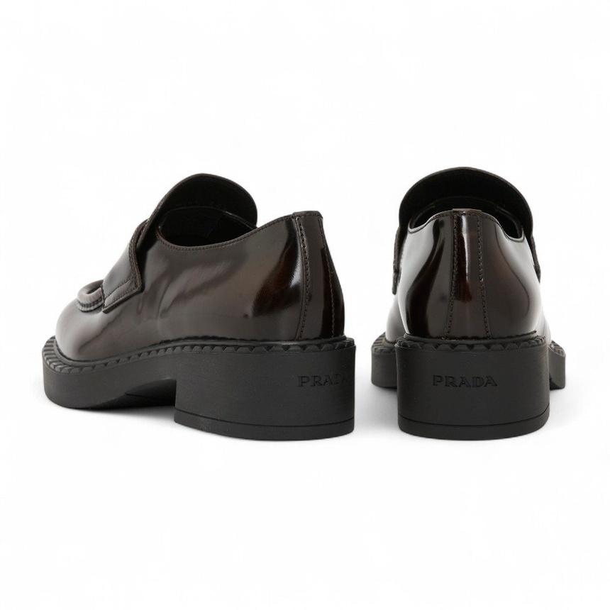 PRADA Chocolate Brushed Leather Women’s Loafers