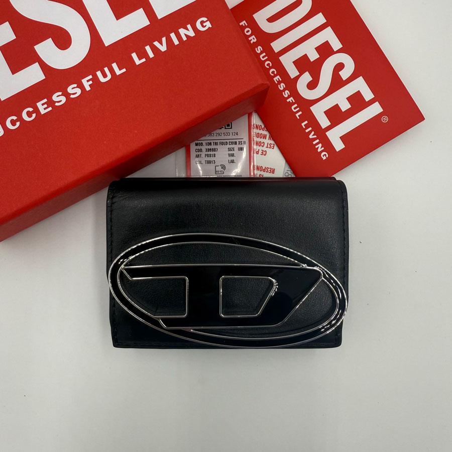 DIESEL 1DR Trifold Coin XS Leather Wallet Black Card Holder