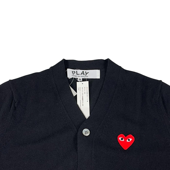 Comme des Garcons Red Heart V-Neck Knit Cardigan Black