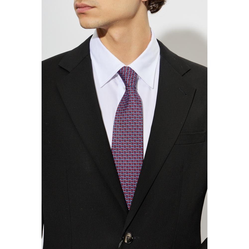 Ferragamo Gancini Print Silk Tie Navy Men's Accessory