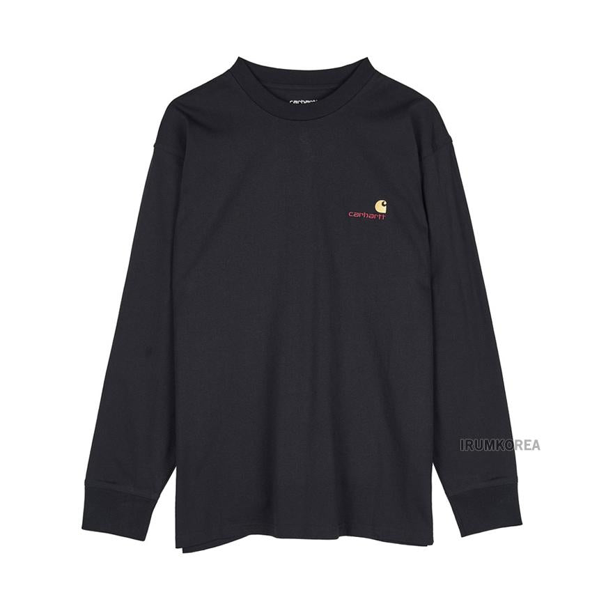 CARHARTT WIP American Script Long Sleeve T-Shirt Men Navy Cotton