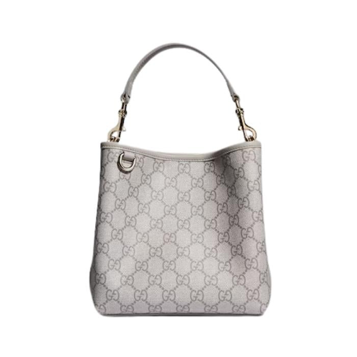 GUCCI GG Emblem Small Bucket Bag Crossbody Gray Leather