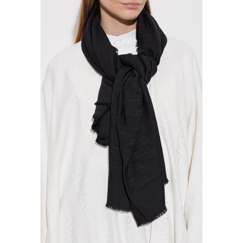 FENDI FF Monogram Wool Cashmere Shawl Scarf Gray