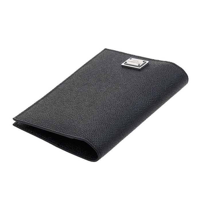 D&G Men's Logo Tag Leather Passport Wallet Black