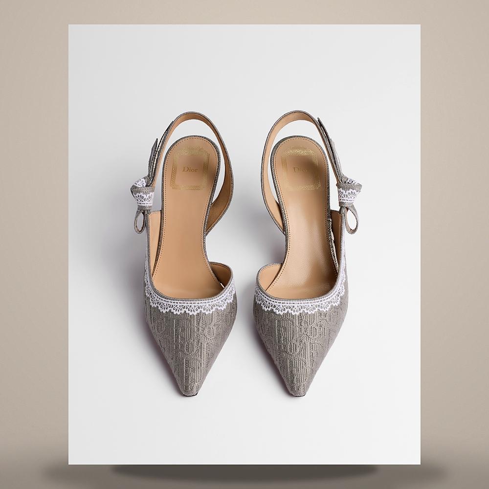 DIOR J’Adior Slingback Pumps Trianon Gray Oblique Embroidered Cot KDV545OCT S57G