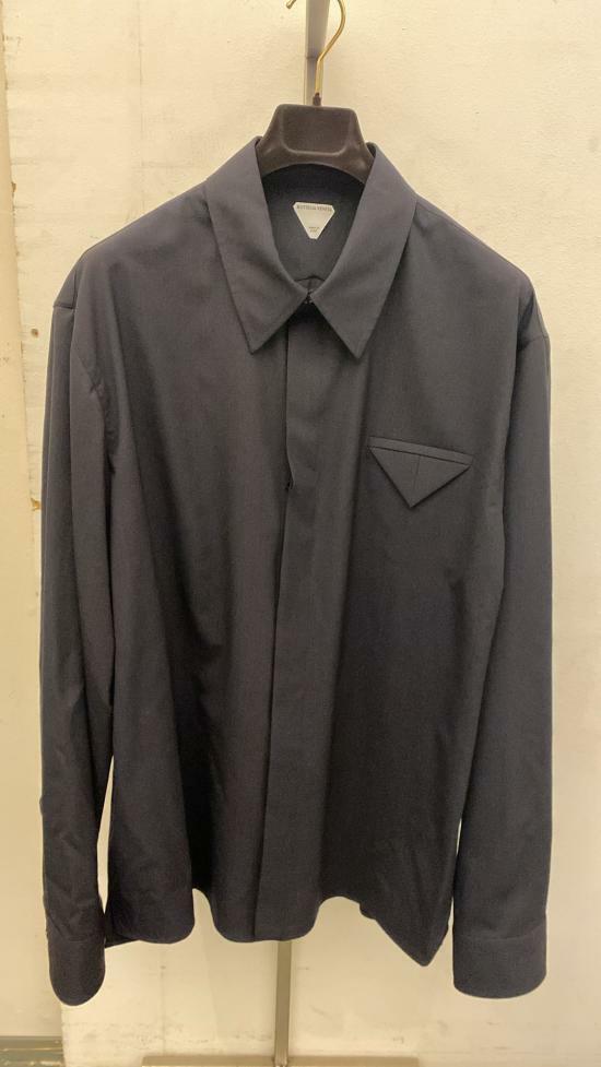 Bottega Veneta Fine Wool Long-Sleeve Shirt Navy