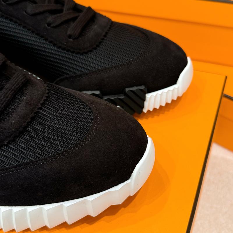 HERMES Bouncing Suede Black H Orange Two-Tone Low-Top Sneakers