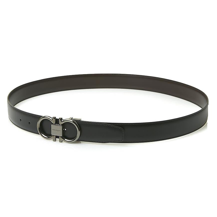 Ferragamo Men’s Adjustable Gancini Leather Belt 67 9938 NERO HICKORY 0694531