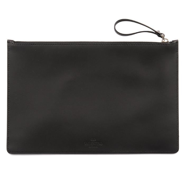 VALENTINO Logo Strap Clutch Black Unisex Leather