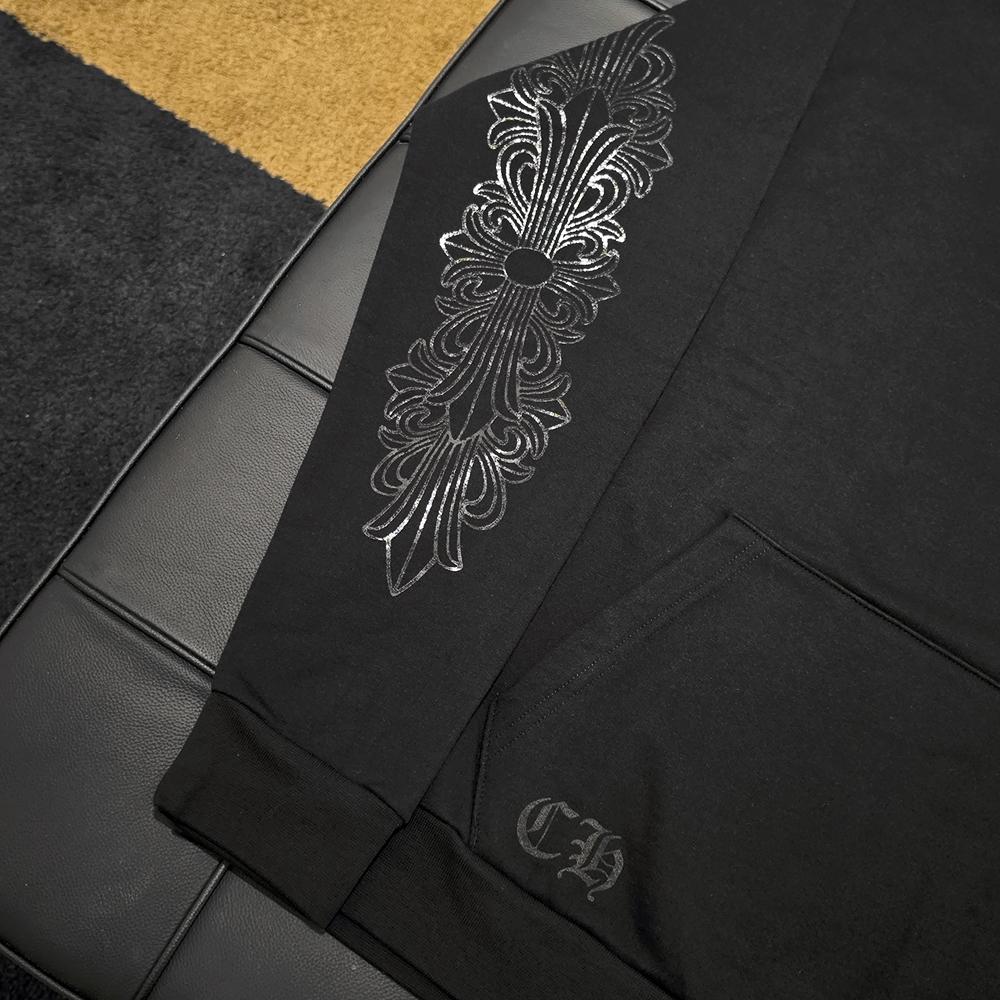 Chrome Hearts Black Glitter Horseshoe Floral Hoodie Unisex
