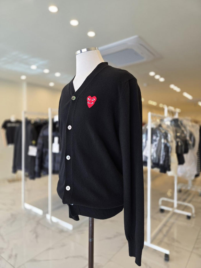 Comme des Garcons Double Heart Logo Wool Cardigan Black P1 N076