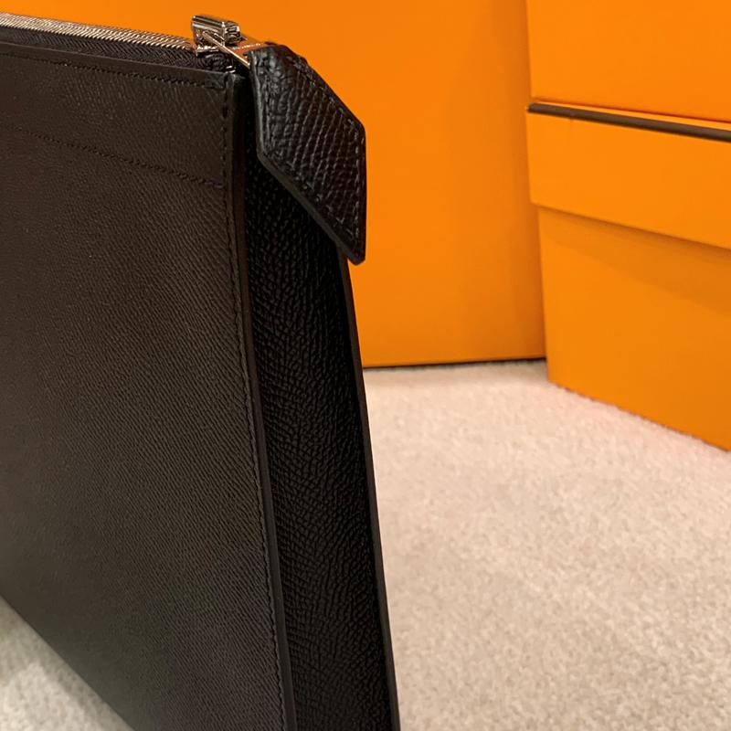 HERMES Evercolor Calfskin Zipper Tablet Pouch Black Unisex