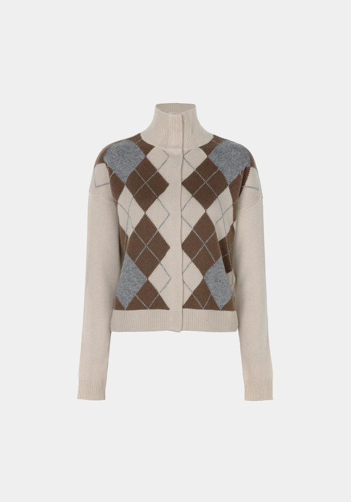Max Mara Beige Wool Cashmere High Neck Cardigan