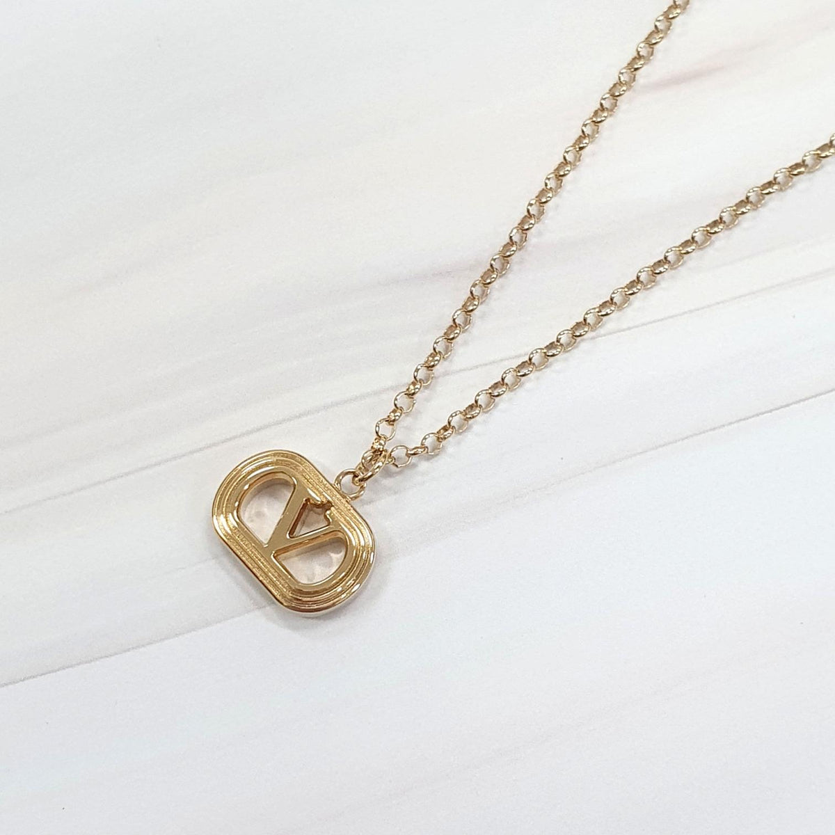 VALENTINO Women’s V Logo Ovalette Pendant Necklace Gold-Tone