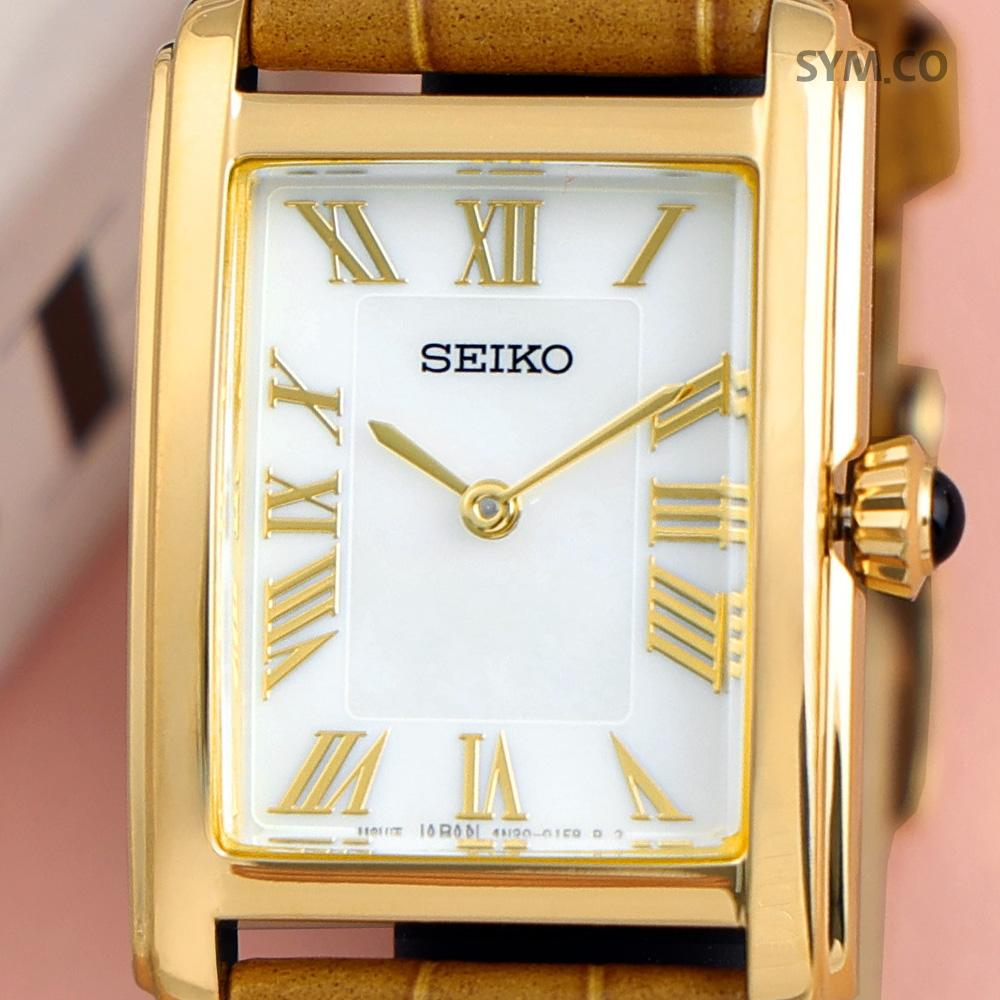 Seiko Gold Brown Modern Classic Analog Square Dial Women’s Leather Wat SWR100 P1