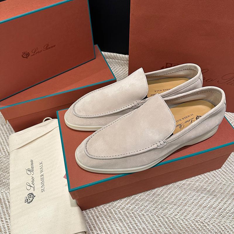 Loro Piana Men’s Suede Classic Moccasin Loafers Beige