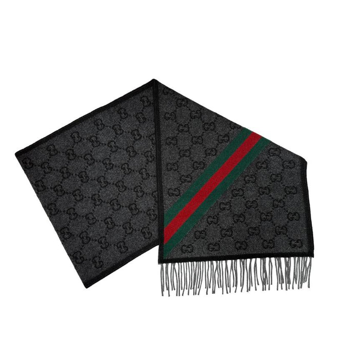 GUCCI Wool GG Logo Web Black Scarf