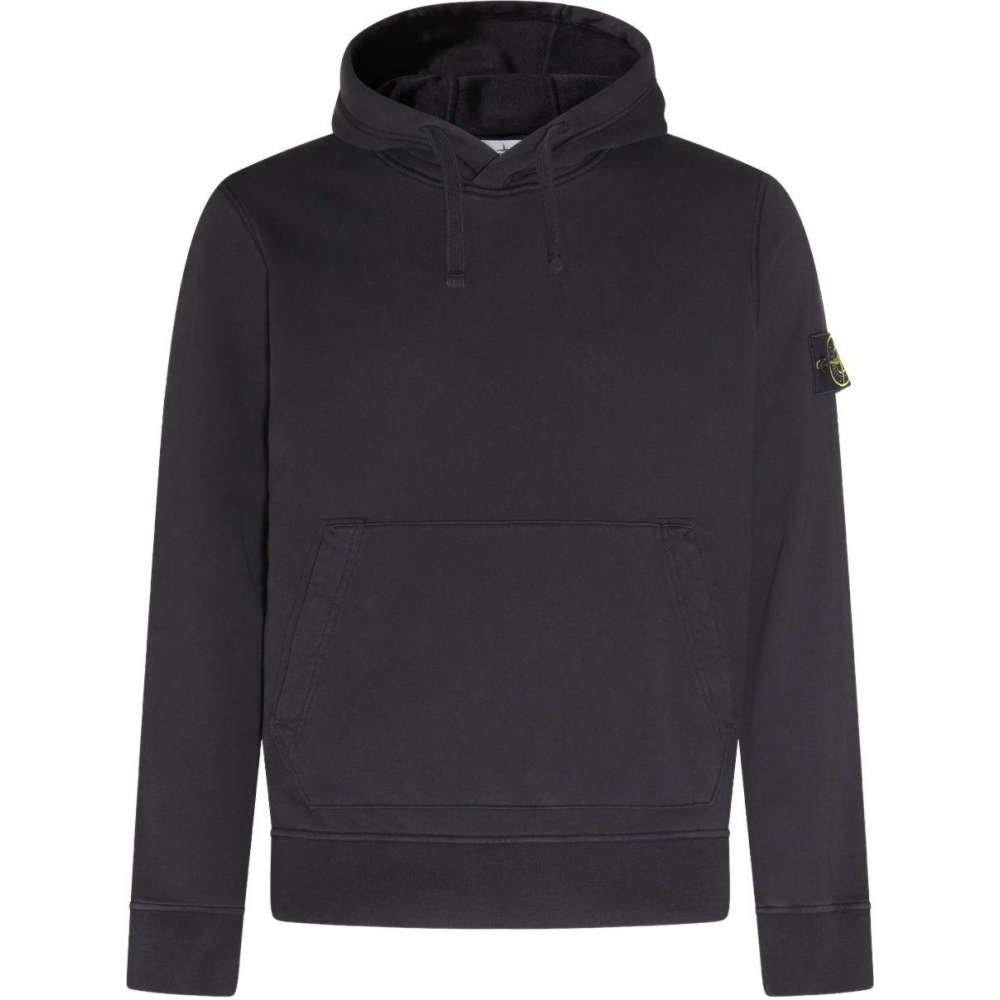 STONE ISLAND Black Woven Patch Logo Cotton Hoodie Unisex