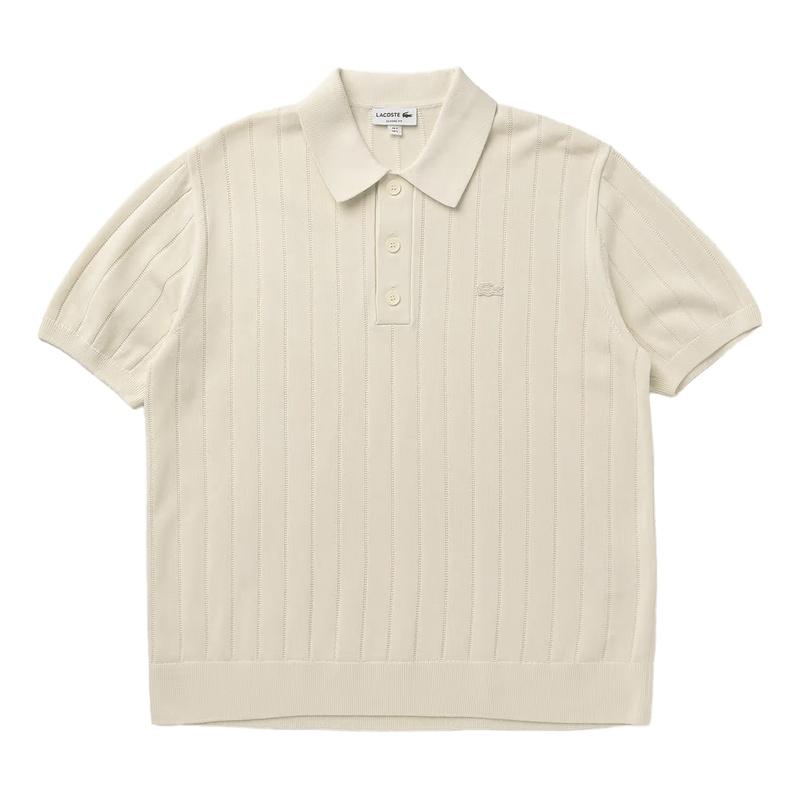 Lacoste Logo Short Sleeve V-Neck Polo Knit for Men Gray