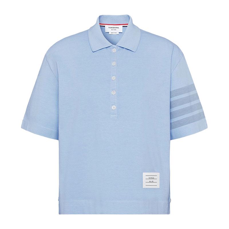 THOM BROWNE 4-Bar Navy Cotton Polo Shirt Women