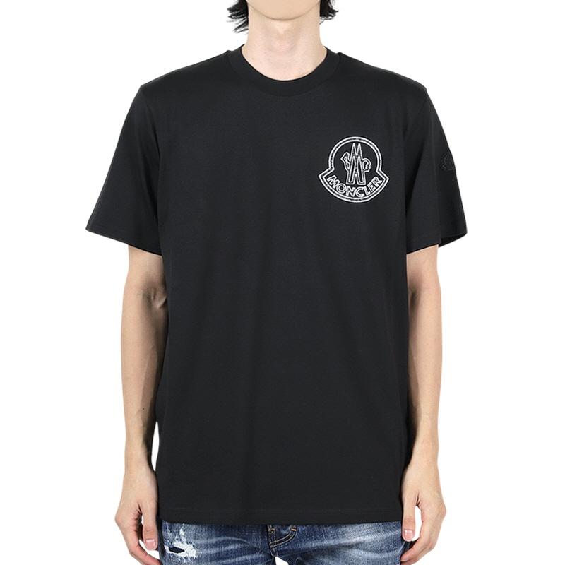 Moncler Men’s Black Logo Print Patch Short Sleeve T-Shirt
