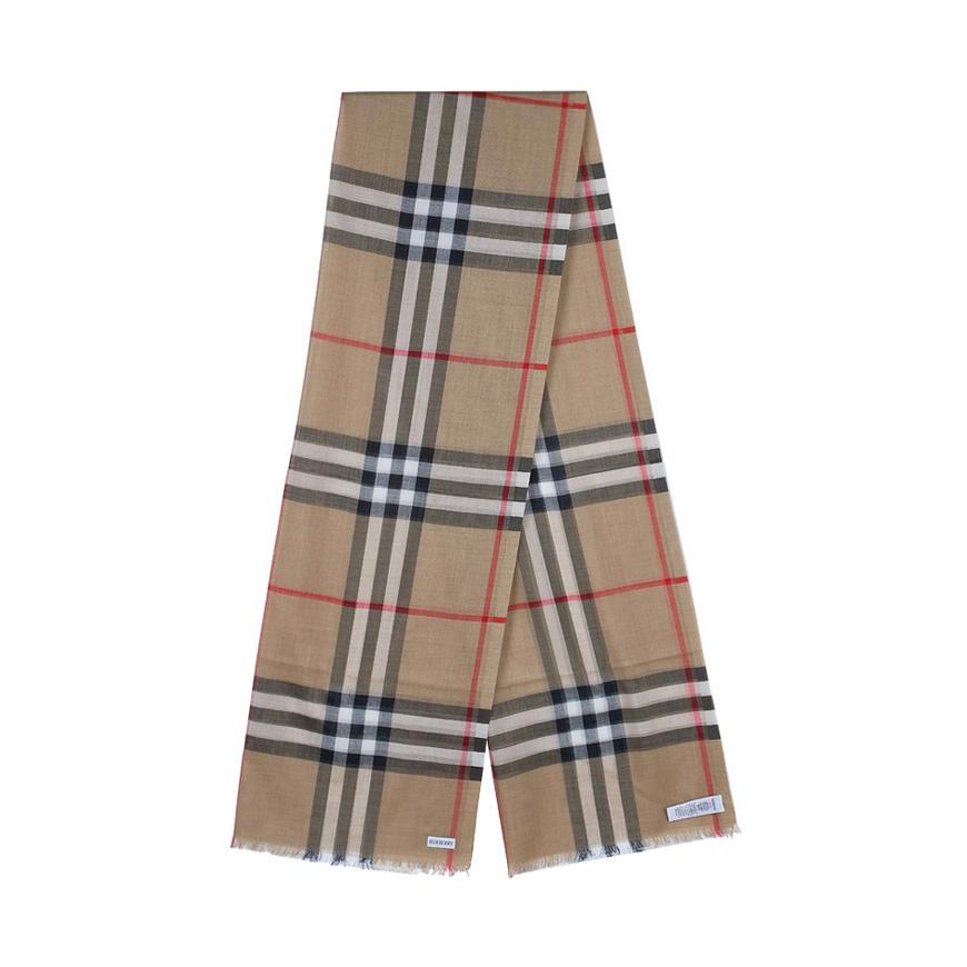 BURBERRY Women’s Check Wool Silk Scarf Green Gauze
