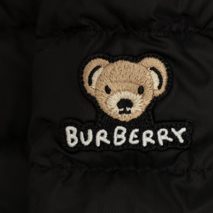 BURBERRY Women’s Bear Logo Hooded Long Down Jacket Black 8109351