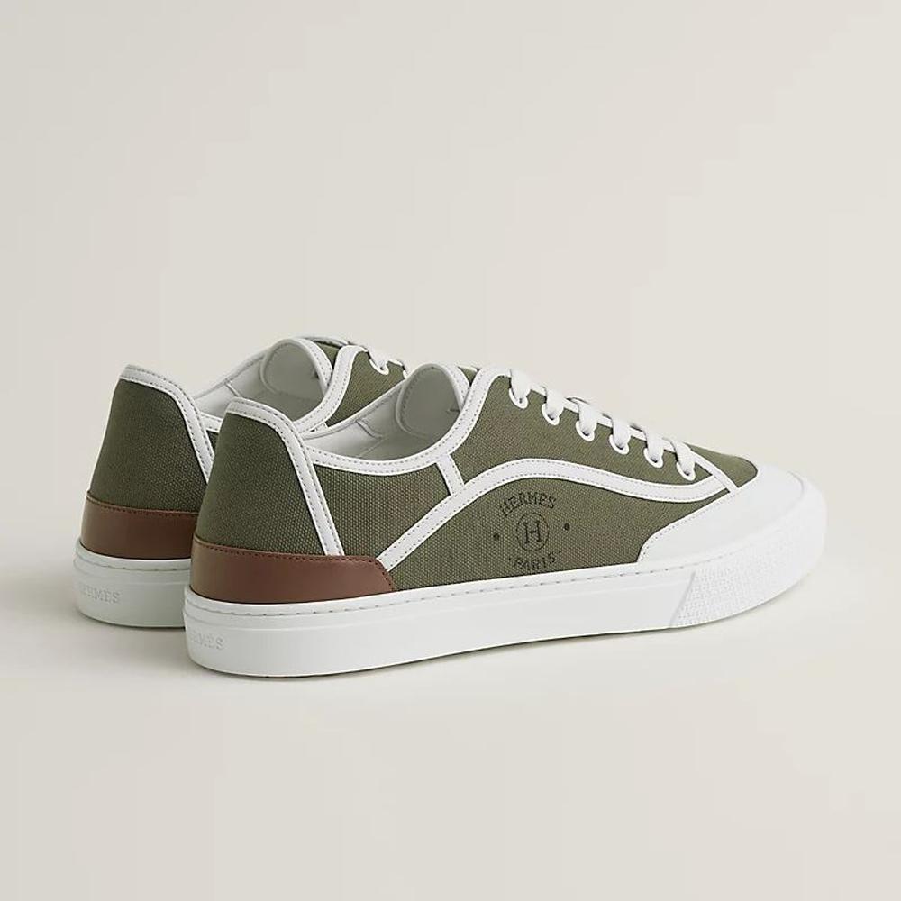 HERMES Get Sneakers Suede Goatskin Calfskin Khaki Low-Top Men